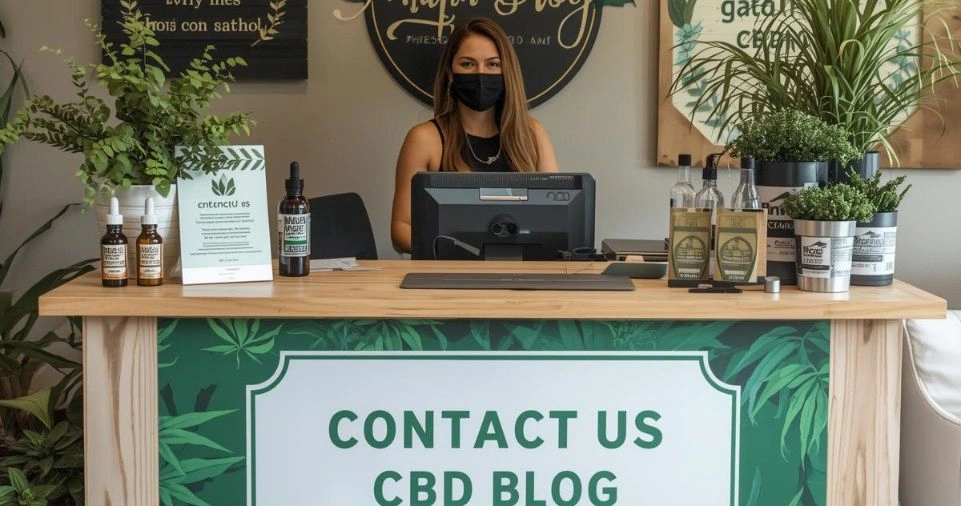 Muha CBD Blog contact us reception desk with CBD products